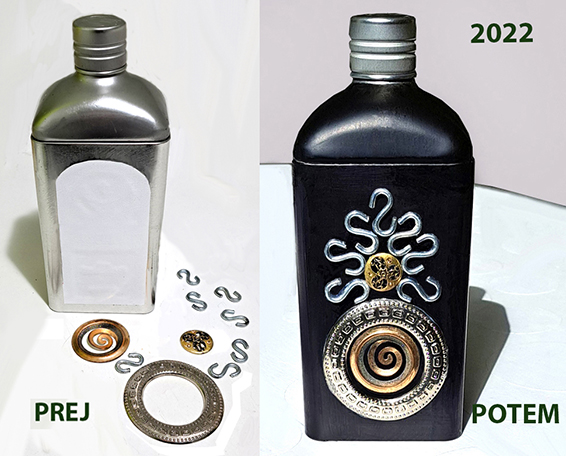 Okrasna krogla iz stiropora, 'oblečena' v bele in srebrne risalne žebljičke